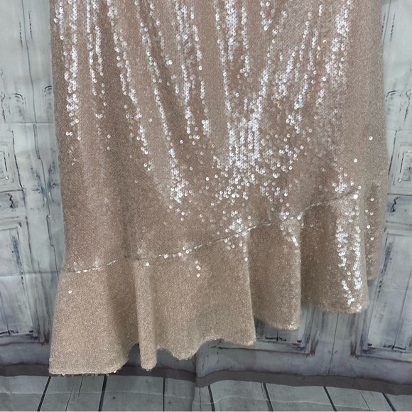 Eliza J Size 18 Blush Pink Sequin Asymmetric Ruffle Hem Short Sleeve Dress NEW - Picture 8 of 11